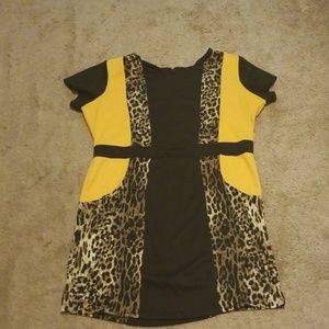 ASHLEY STEWART Animal Print Color Block Dress